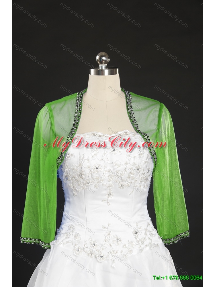 2014 Royal Blue Long Sleeves Green Wraps with Beading