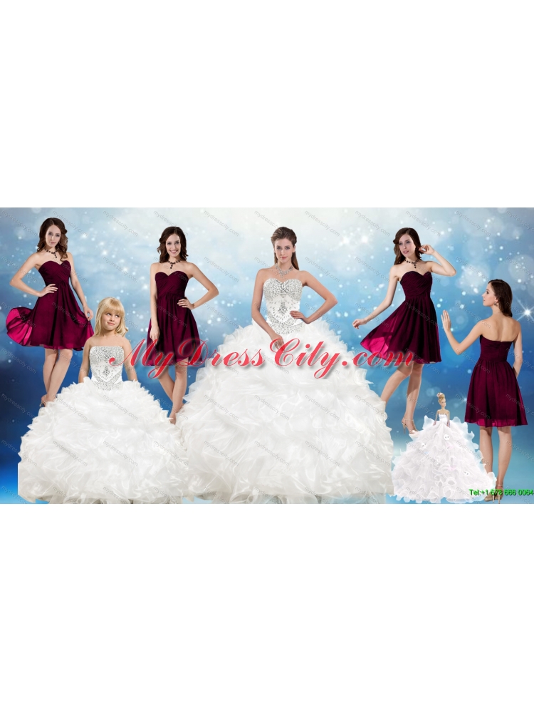 2015 Red Ruffled Quinceanera Dress and Beaded White Short Dama Dresses and Halter Top Beaded Pageant Dresses for Little Girl