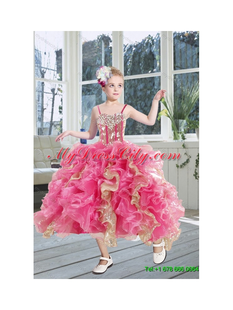 Beading Multi Color Ball Gown Quinceanera Dress and Ruching Knee Length Dama Dresses and Ruffles  Spaghetti Straps Little Girl Dress