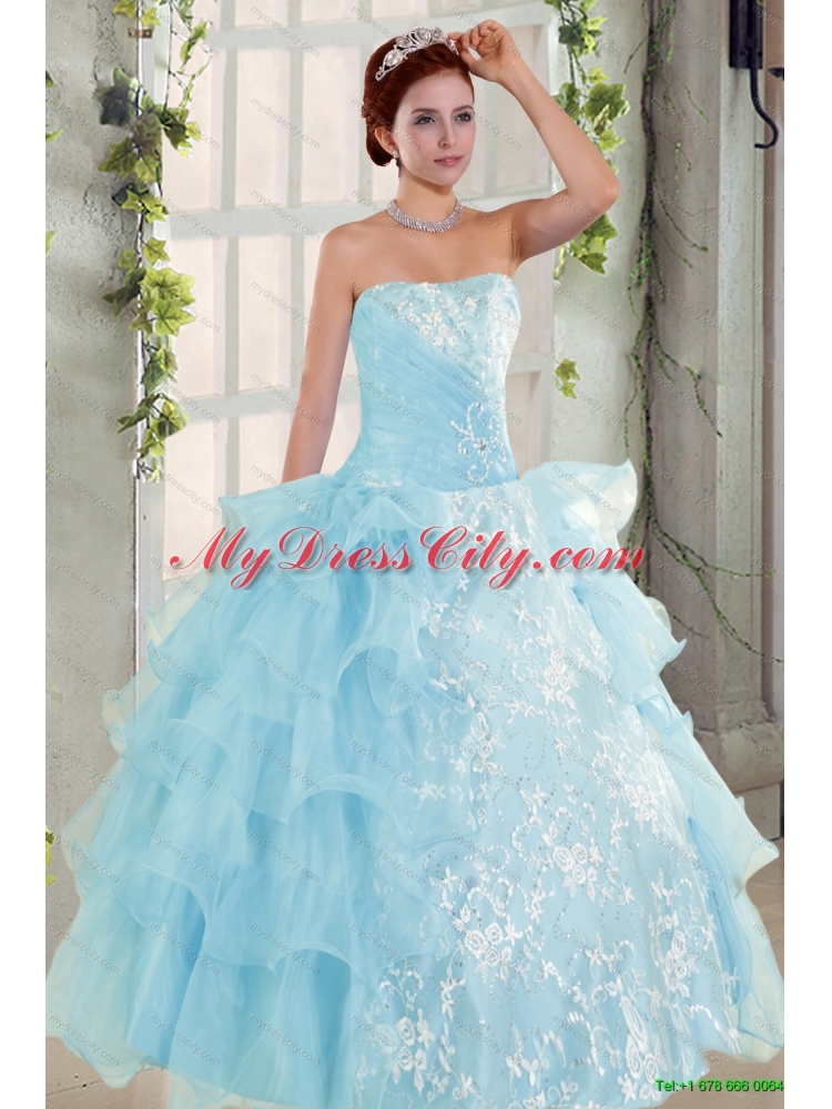 Strapless Ruffles Elegant Quinceanera Dress and Lavender Mini Length Prom Dress and  Appliques and Ruffles Baby Bule Little Girl Pageant Dress