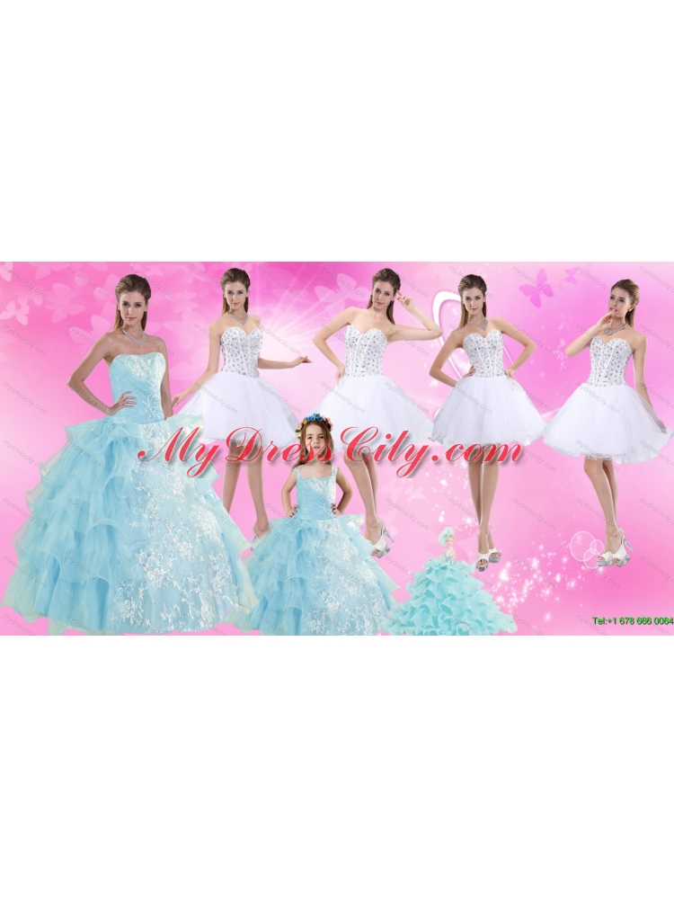 Strapless Ruffles Elegant Quinceanera Dress and Pretty Sweetheart Beading Prom Dress and Ruffles Baby Bule Little Girl Pageant Dress