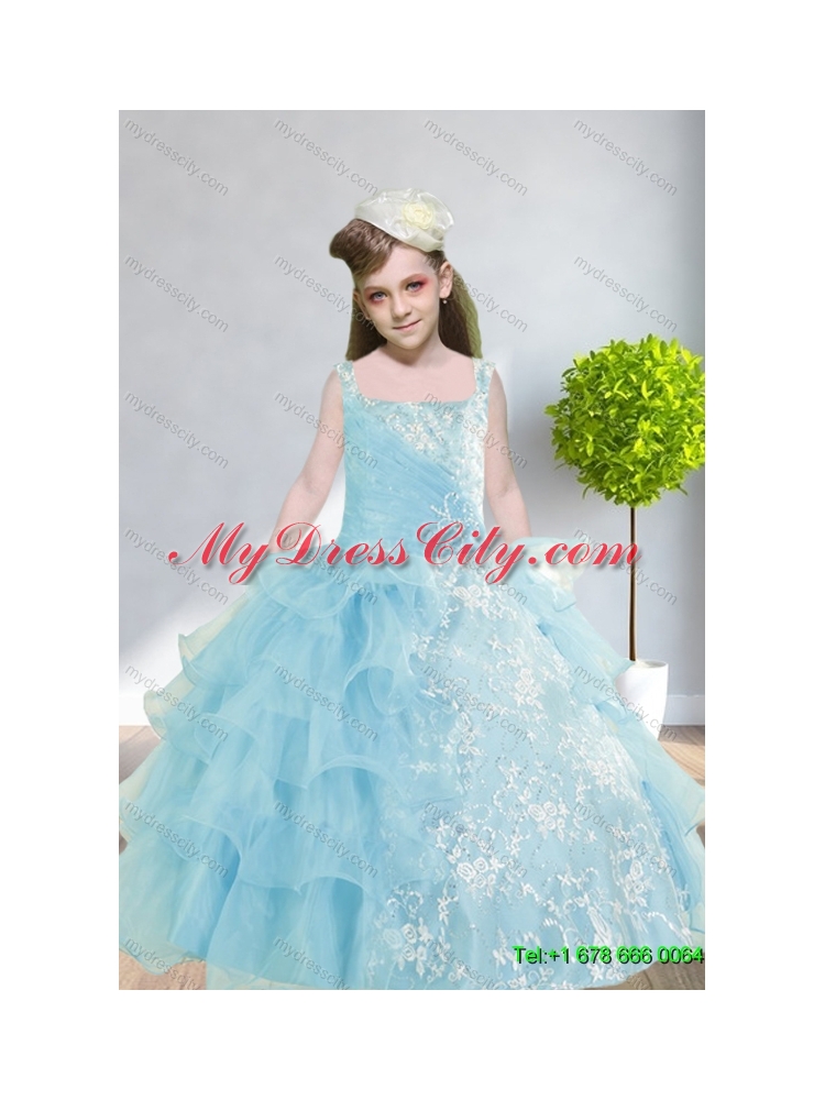 Strapless Ruffles Elegant Quinceanera Dress and Pretty Sweetheart Beading Prom Dress and Ruffles Baby Bule Little Girl Pageant Dress