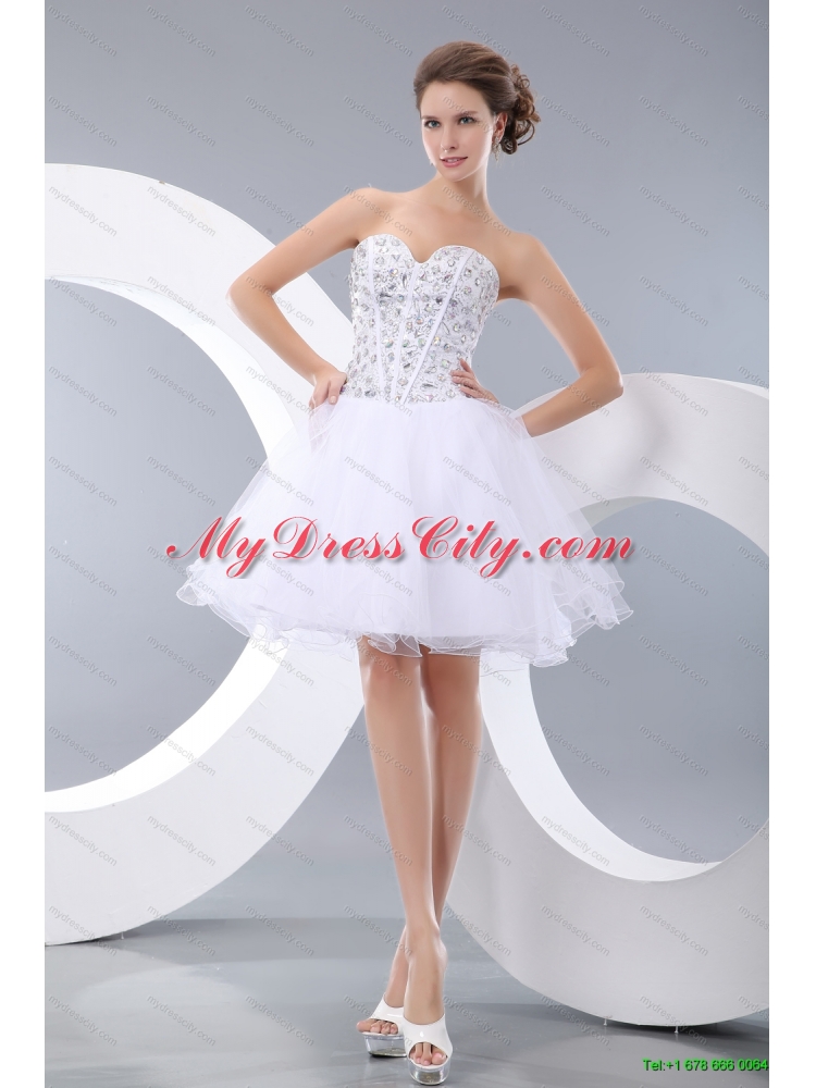 Beading and Ruffles Quinceanera Dress and Rhinestones White Short Dama