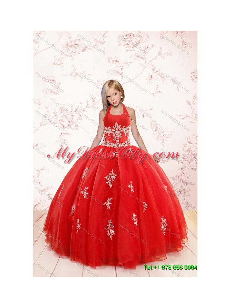 Elegant Red Sweetheart Quinceanera Dress and Sash and Beading Short Dama Dresses and Halter Top Red Little Girl Dress