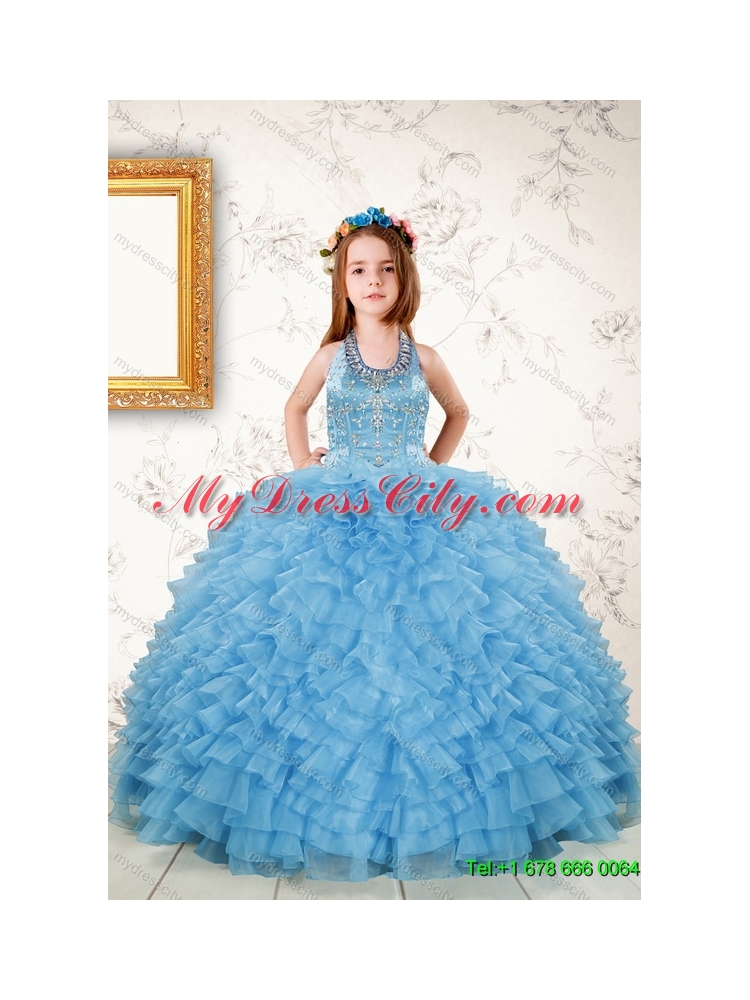 2015 Gorgeous Ruffles and Beading Quinceanera Dress and Hot Pink Short Dama Dresses and Cute Halter Top Little Girl Dress