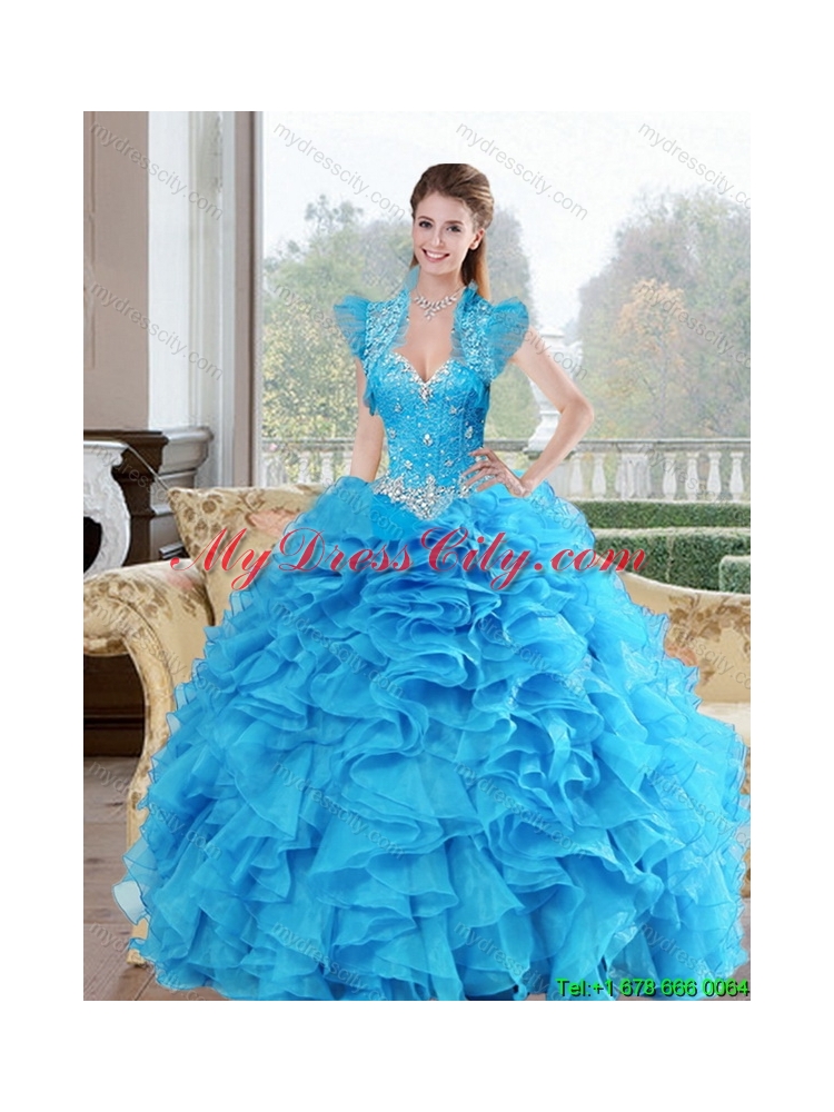 Best Beading and Ruffles Sweetheart 2015 Quinceanera Dresses in Baby Blue