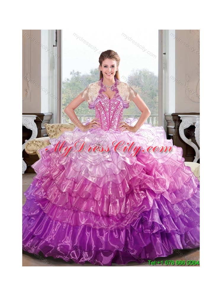 2015 Cheap Beading and Ruffled Layers Multi Color Dresses for Quince