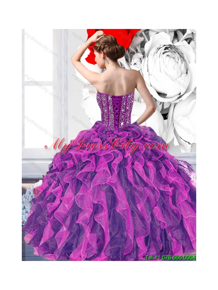 2015 Designer Beading and Ruffled Layers Quinceanera Dresses in Multi Color