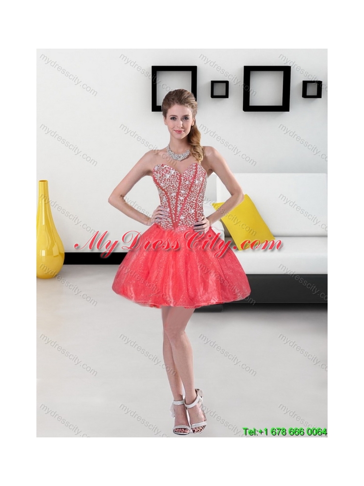 2015 Designer Beading Mini Length Prom Dresses in Coral Red
