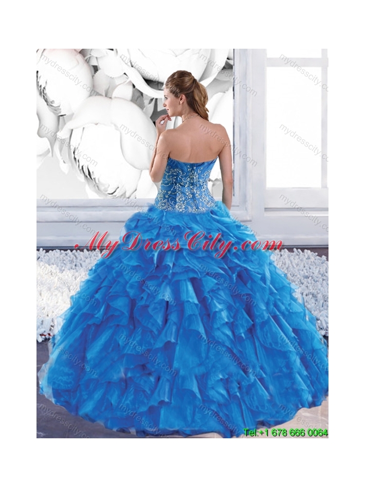 Cheap Sweetheart Teal Quinceanera Dresses with Appliques and Ruffles