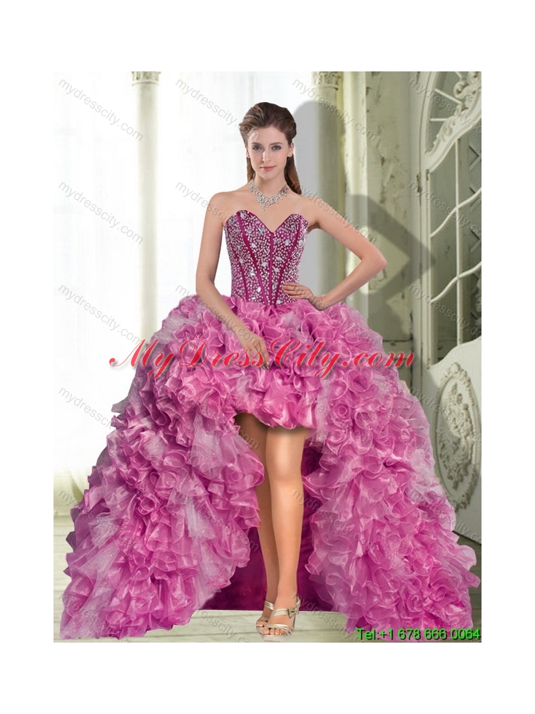 Designer High Low Beading and Ruffles 2015 Dress for Prom Party