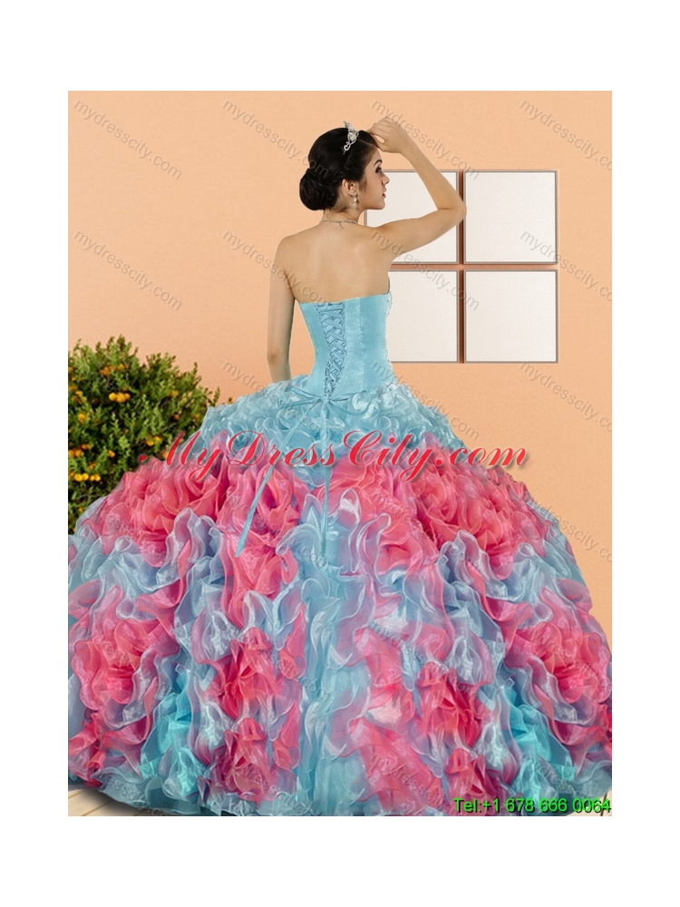 Designer Multi Color 2015 Quinceanera Dresses with Beading and Ruffles