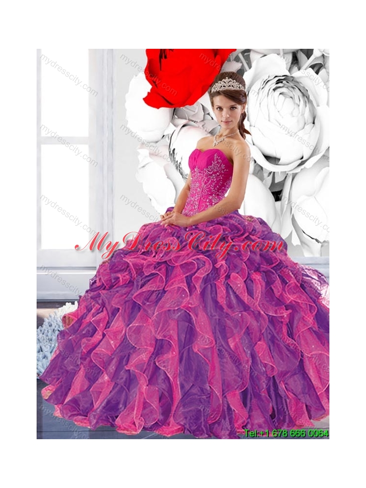 Elegant Sweetheart 2015 Quinceanera Dresses with Appliques and Ruffles