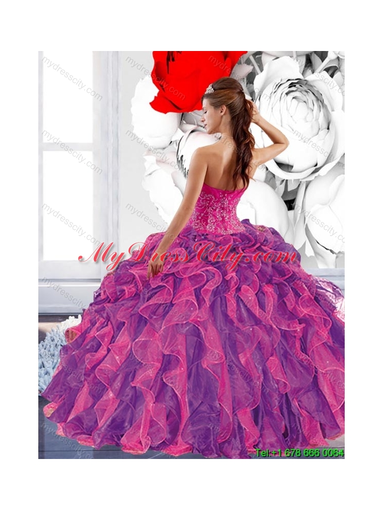 Elegant Sweetheart 2015 Quinceanera Dresses with Appliques and Ruffles