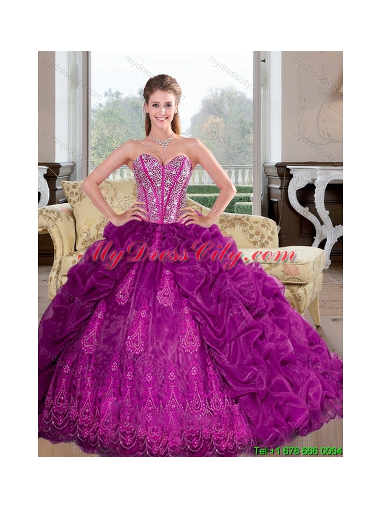 Elegant Sweetheart 2015 Quinceanera Dresses with Beading and Pick Ups