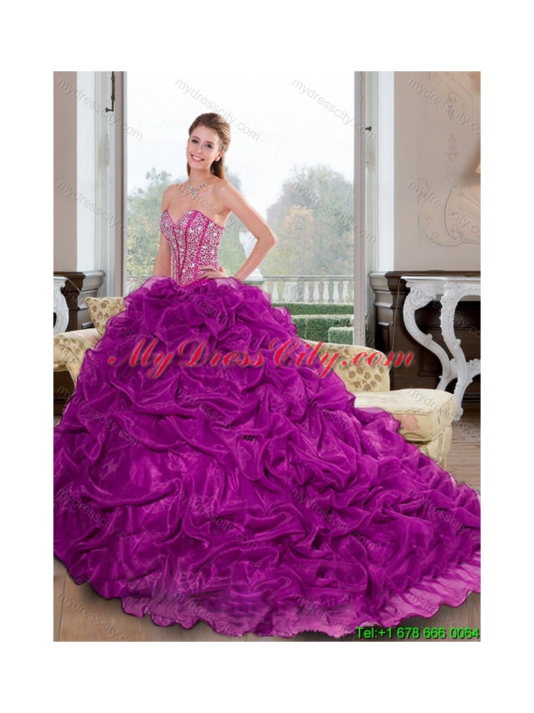Elegant Sweetheart 2015 Quinceanera Dresses with Beading and Pick Ups