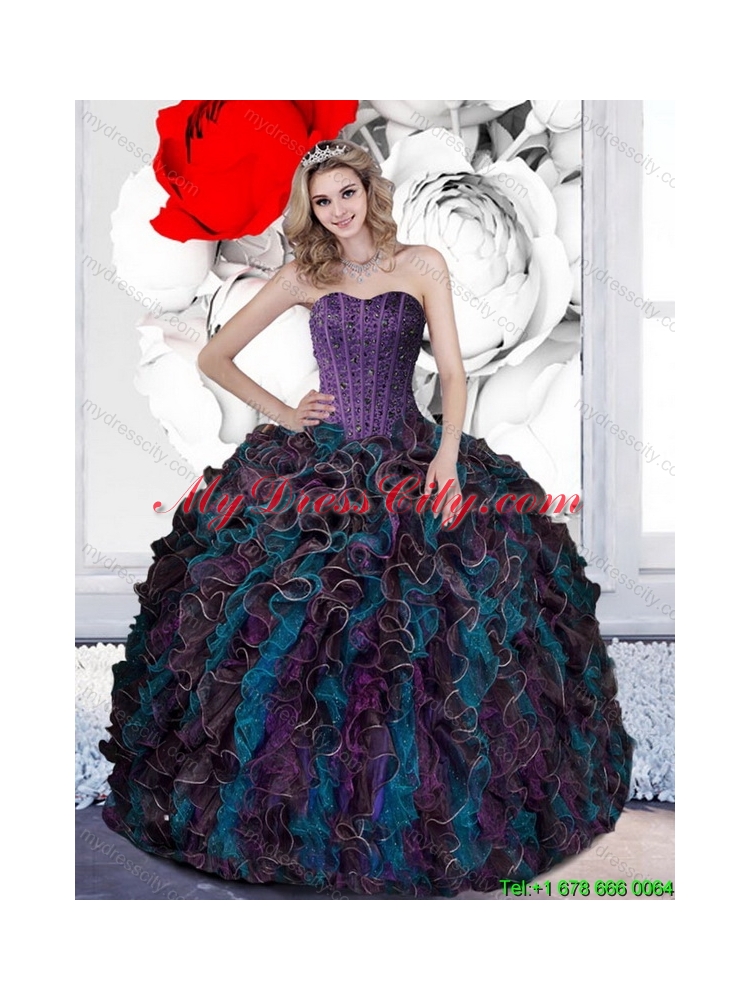 2015 Elegant Beading and Ruffles Quinceanera Dresses in Multi Color