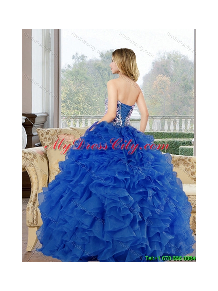 2015 Latest Sweetheart Baby Blue Quinceanera Dresses with Beading and Ruffles