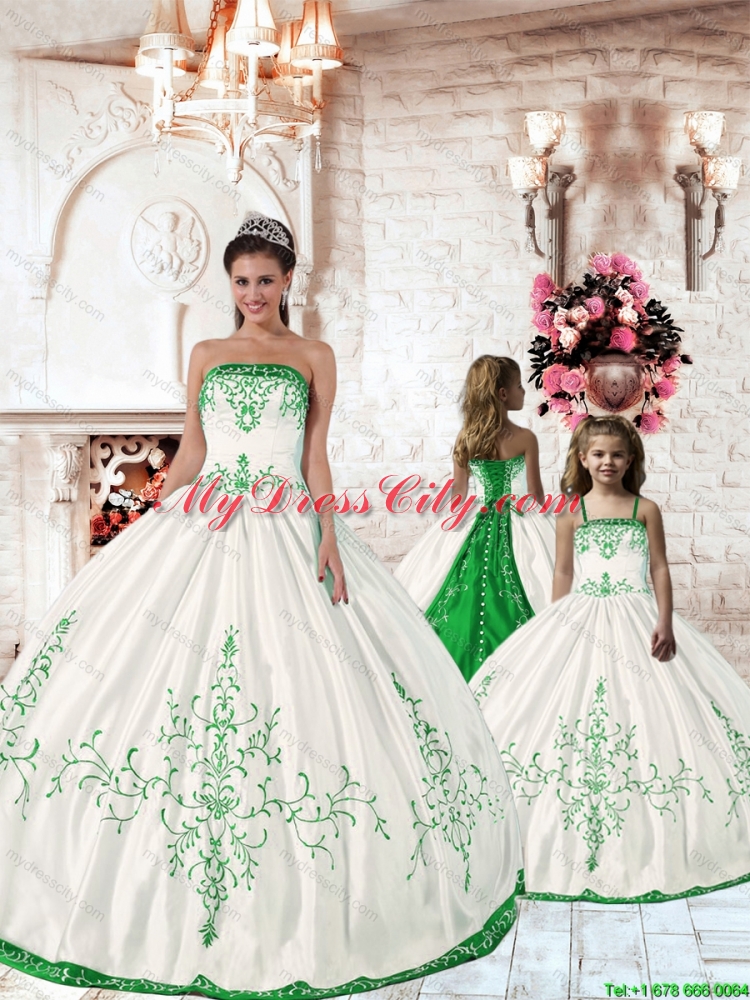 2015 Affordable Olive Green Embroidery Princesita Dress in White