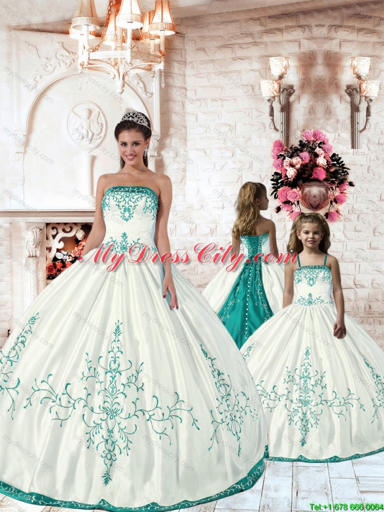 Top Seller White Princesita Dress with Turquoise Embroidery