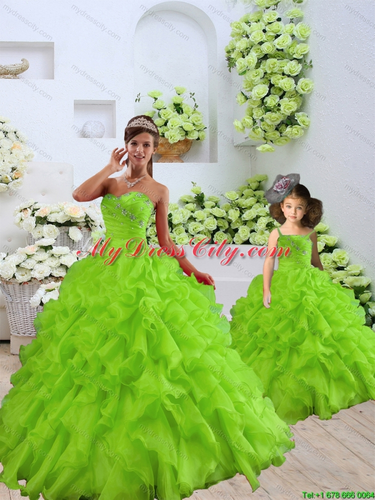 2015 Luxurious Beading and Ruffles Green Princesita Dress