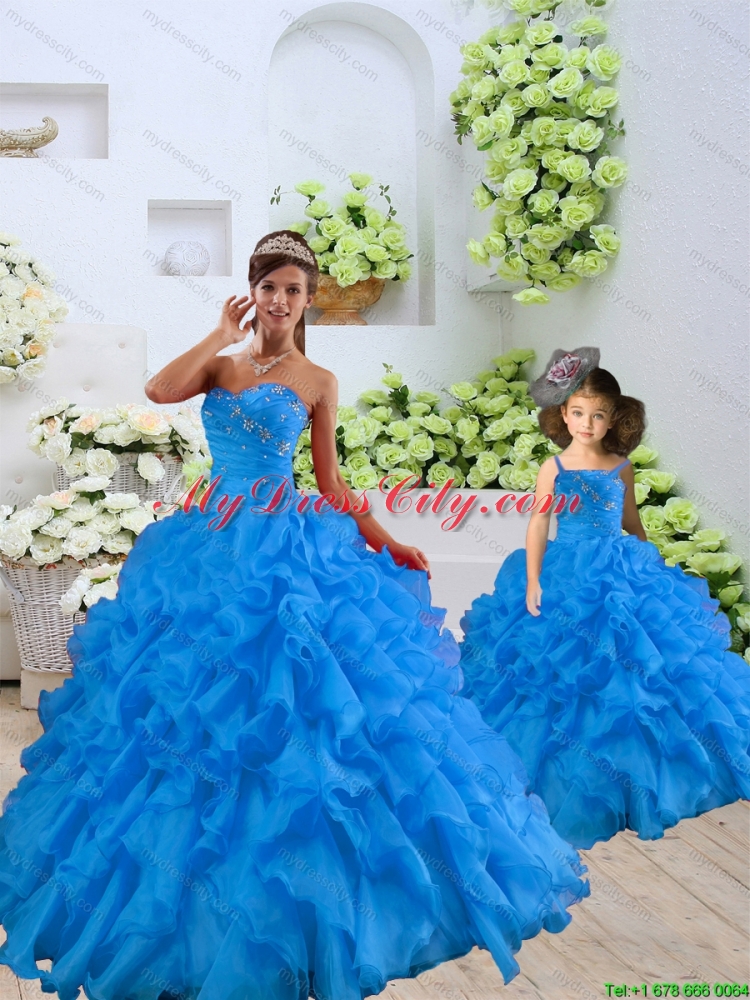 2015 Top Seller Beading and Ruffles Blue Princesita Dress