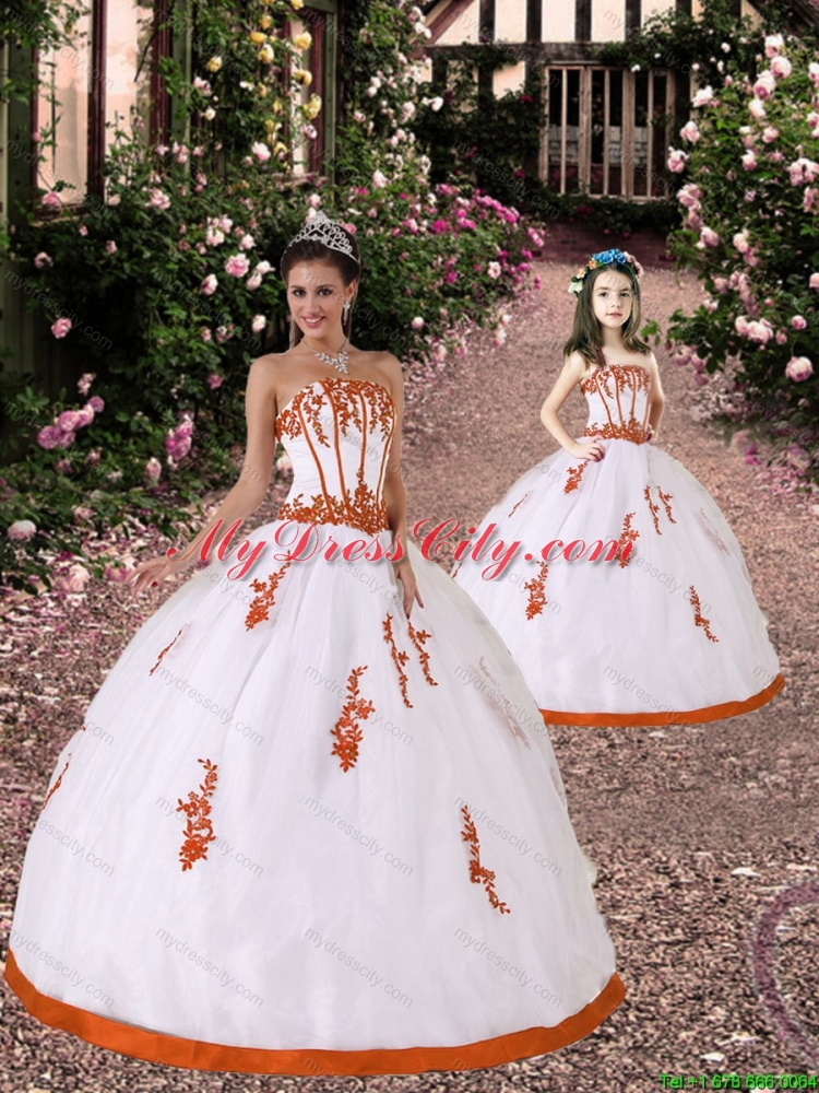2015 Trendy Appliques Princesita Dress in White and Orange Red