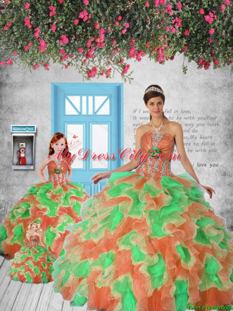Exclusive Orange and Red Princesita Dress with Appliques and Ruffles for 2015