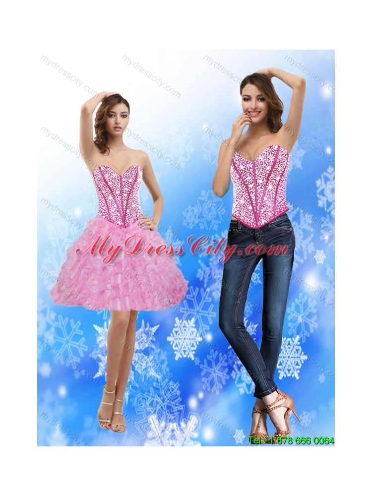 2015 Detachable Sweetheart Rose Pink Prom Skirts with Beading and Ruffles