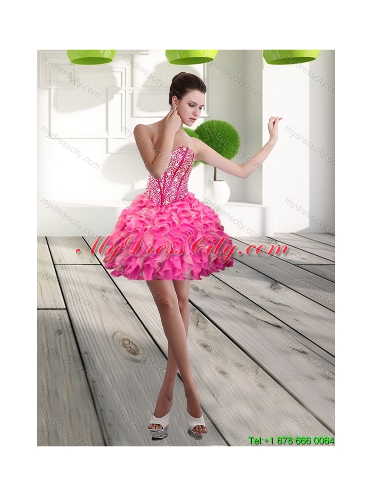 Beautiful Mini Length Sweetheart Beading and Ruffles Prom Dress for 2015