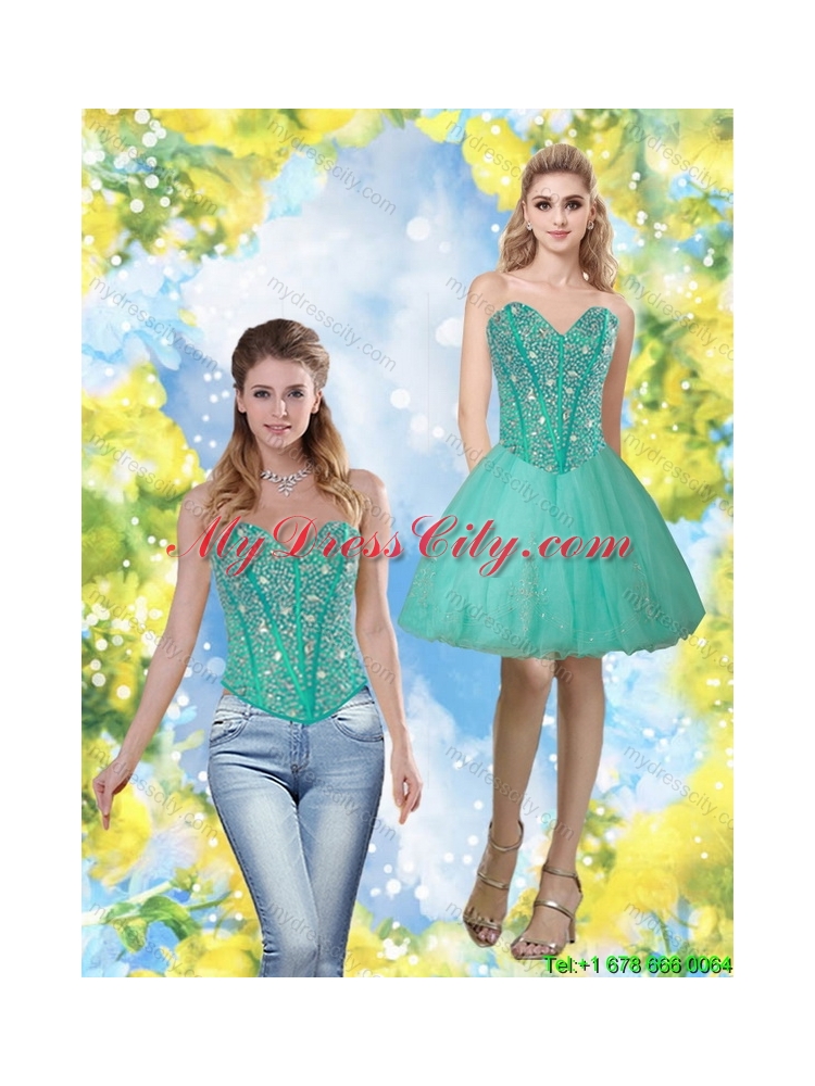 Detachable 2015 Beading and Appliques Sweetheart Prom Skirts in Turquoise