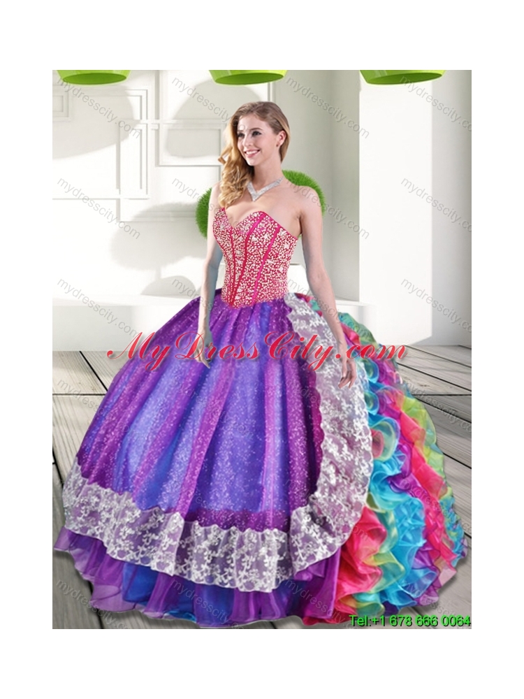 Beautiful Sweetheart Beading and Ruffles 2015 Quinceanera Dresses in Multi Color