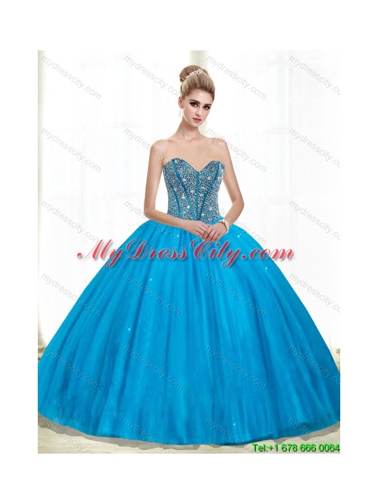 2015 Cheap Sweetheart Ball Gown Beading Quinceanera Dresses in Teal