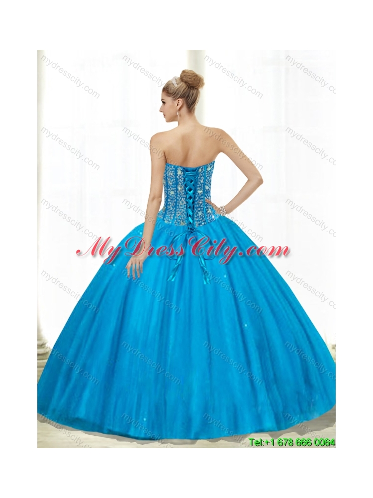 2015 Cheap Sweetheart Ball Gown Beading Quinceanera Dresses in Teal