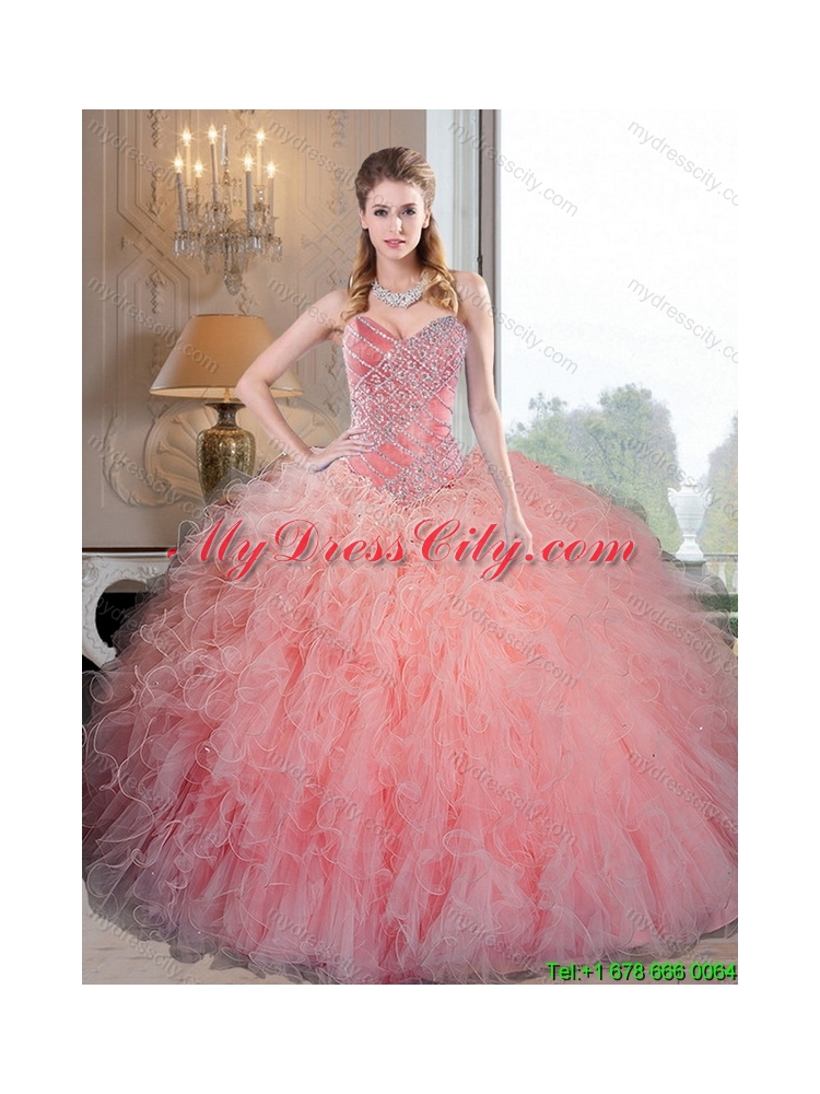 Wonderful Baby Pink Organza Quinceanera Dresses with Beading and Ruffles