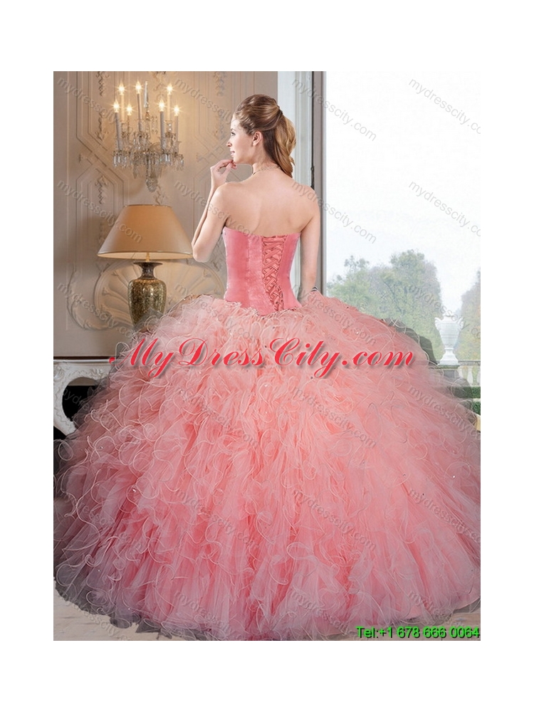 Wonderful Baby Pink Organza Quinceanera Dresses with Beading and Ruffles