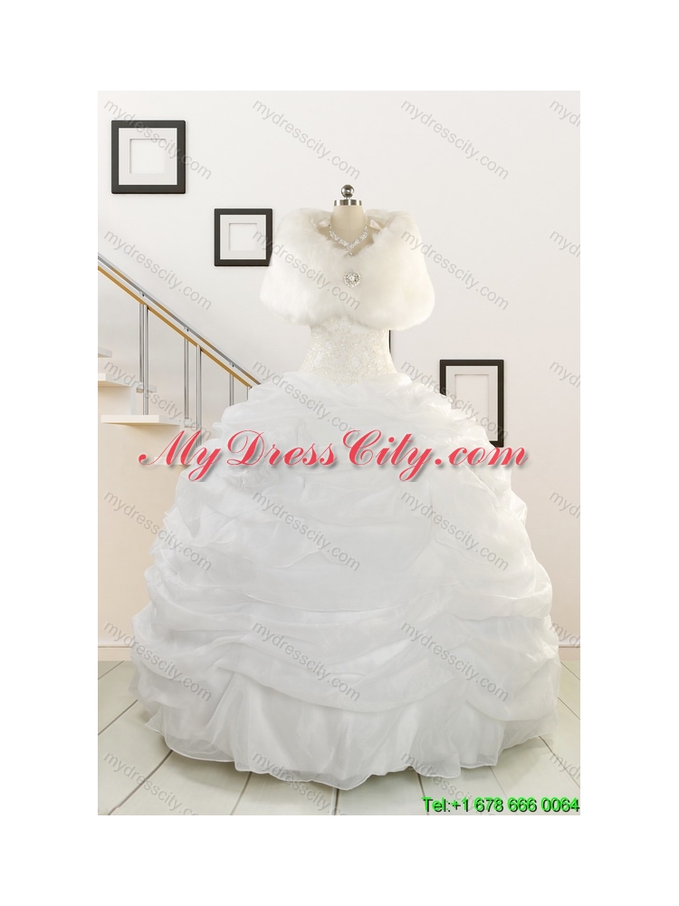 Custom Made White Beading Quinceanera Dresses for 2015