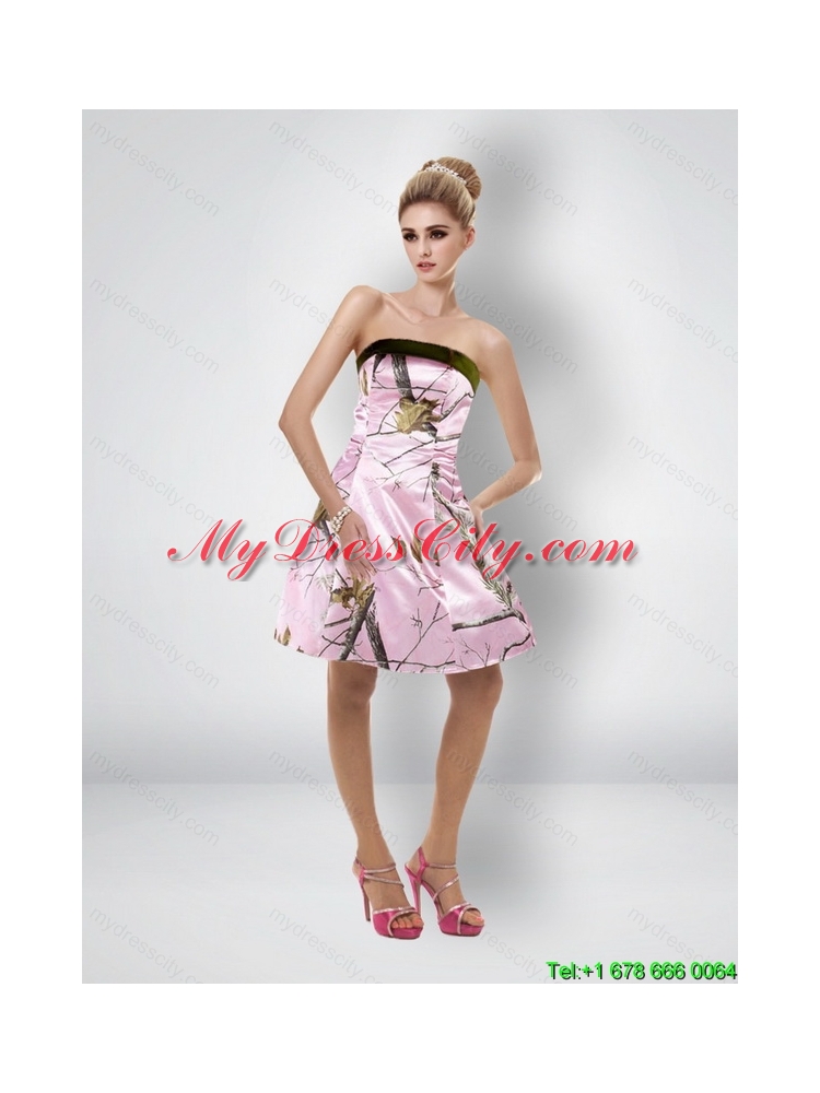 Comfortable Short Strapless Baby Pink Camo Cheap Prom Dresses