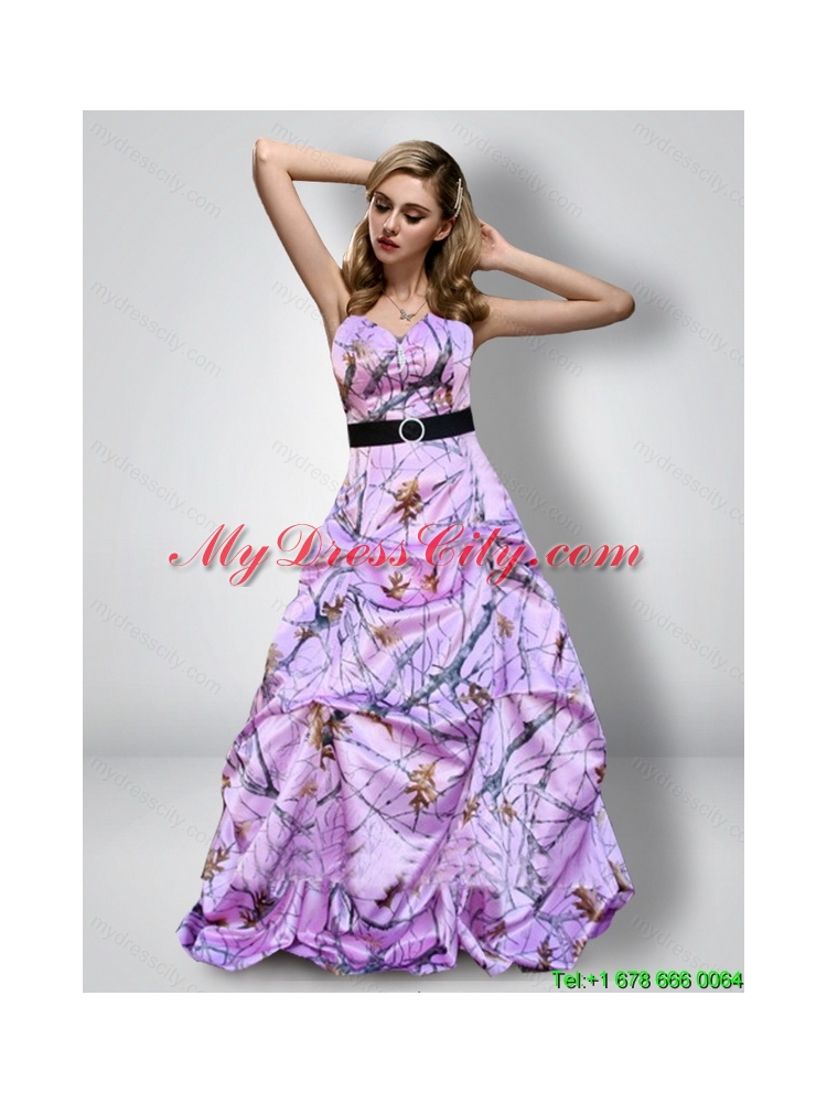 Romantic Sweetheart Camo Cheap Prom Dresses with Sash for 2015