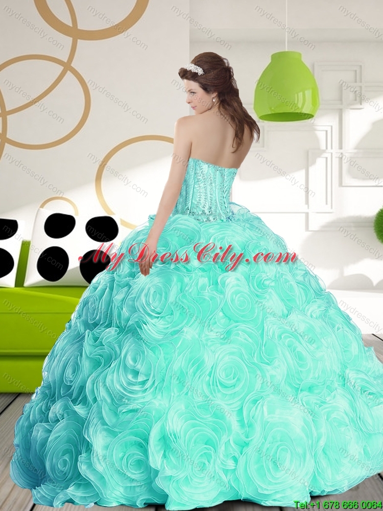 Luxurious 2015 Sweetheart Quinceanera Dresses with Beading and Rolling Flowers
