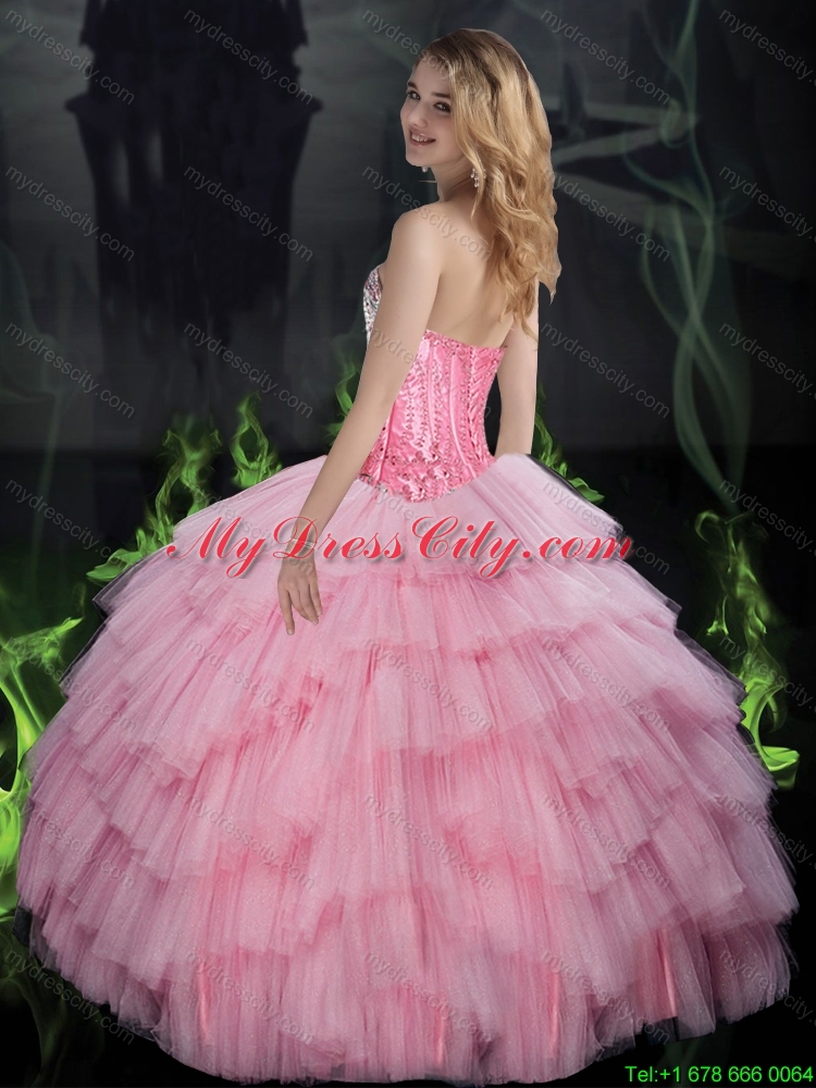 2015 Brand New Ball Gown Quinceanera Dresses with Beading in Baby Pink
