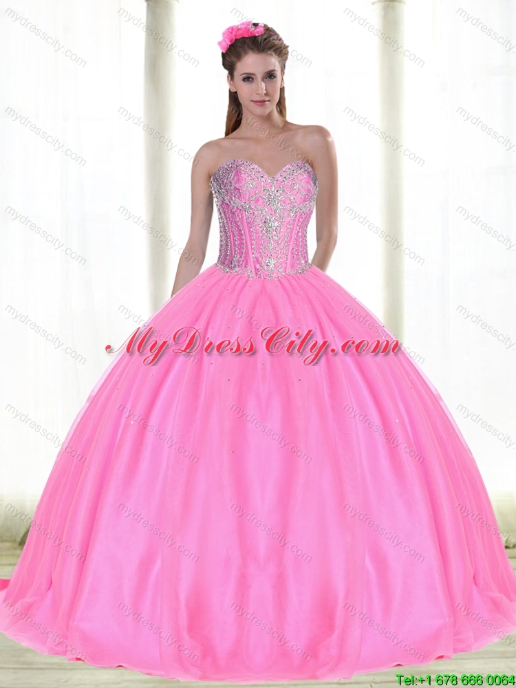 Elegant Sweetheart Pretty  Quinceanera Dresses with Beading in Pink