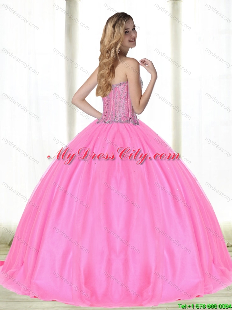 Elegant Sweetheart Pretty  Quinceanera Dresses with Beading in Pink