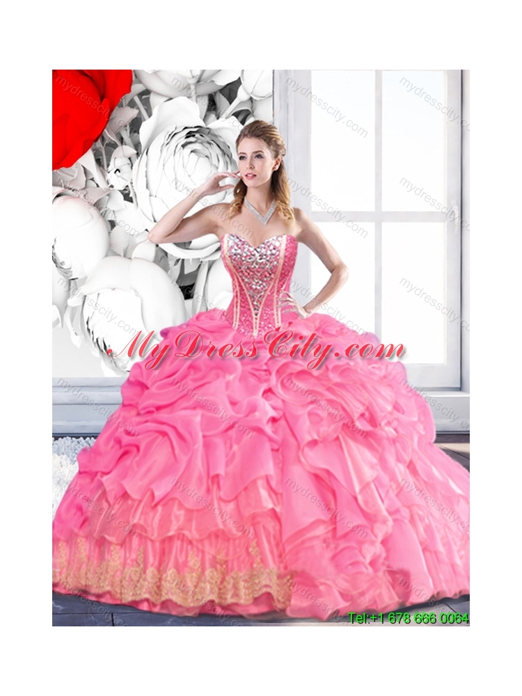 Inexpensive Rose Pink Detachable Quinceanera Dress with Beading and Pick Ups