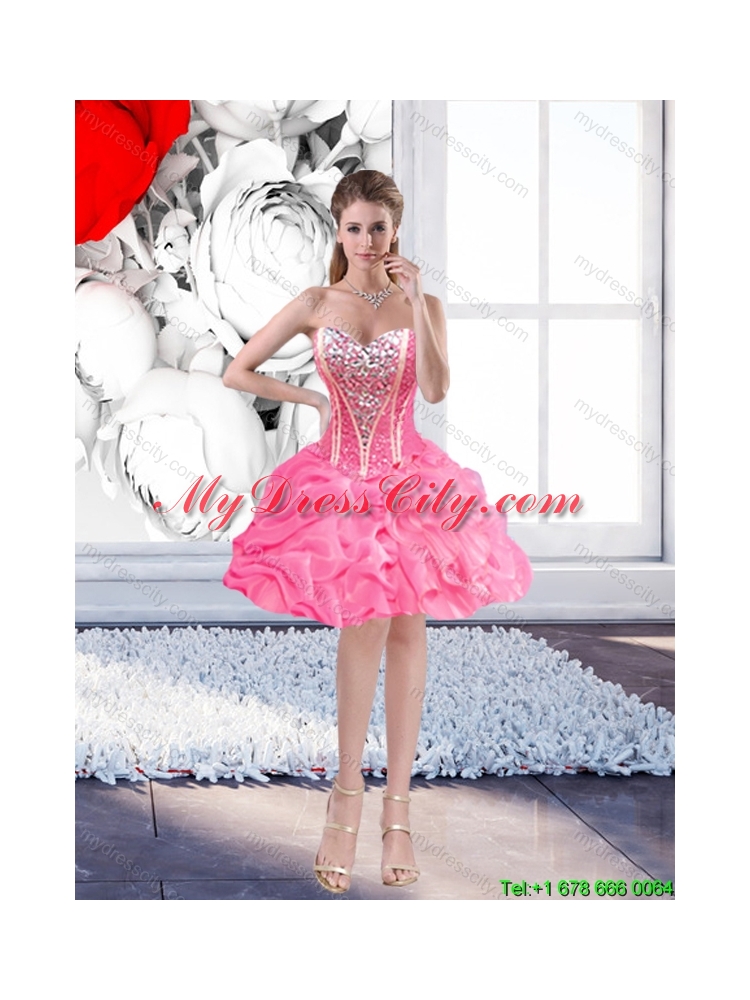 Inexpensive Rose Pink Detachable Quinceanera Dress with Beading and Pick Ups