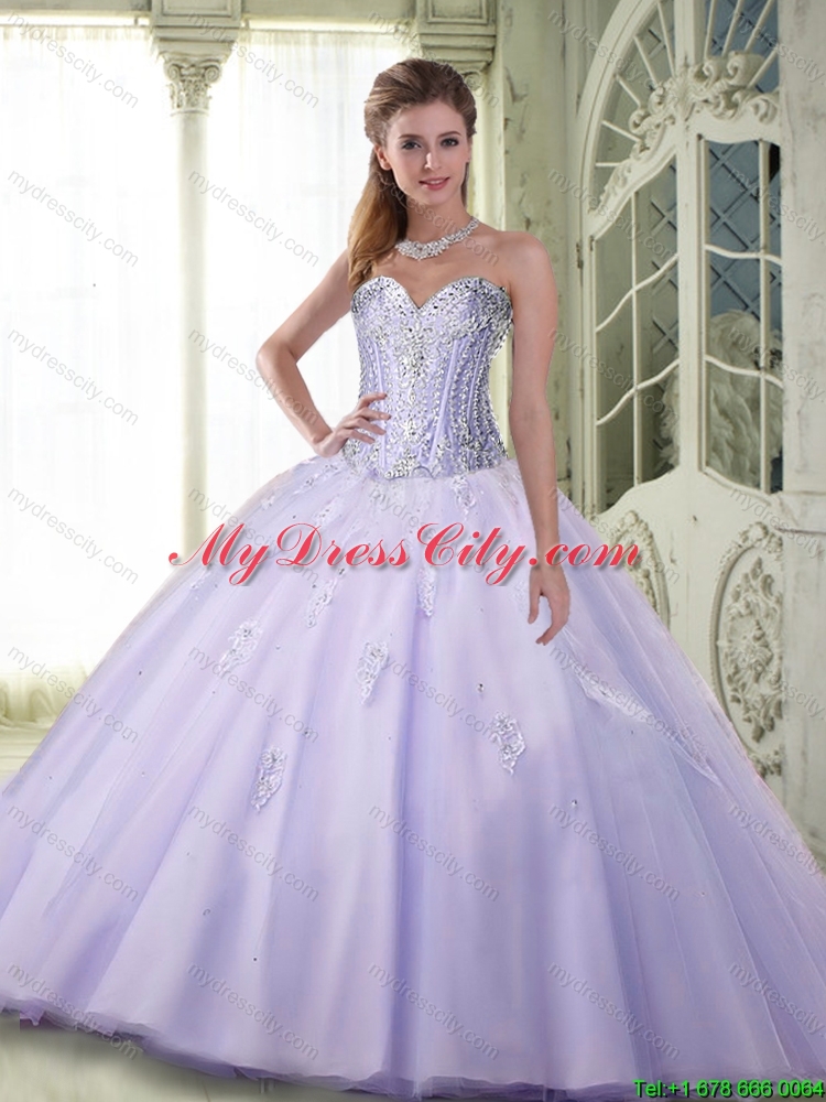 Luxurious Beaded Sweetheart Quinceanera Dresses in Lavender for 2015