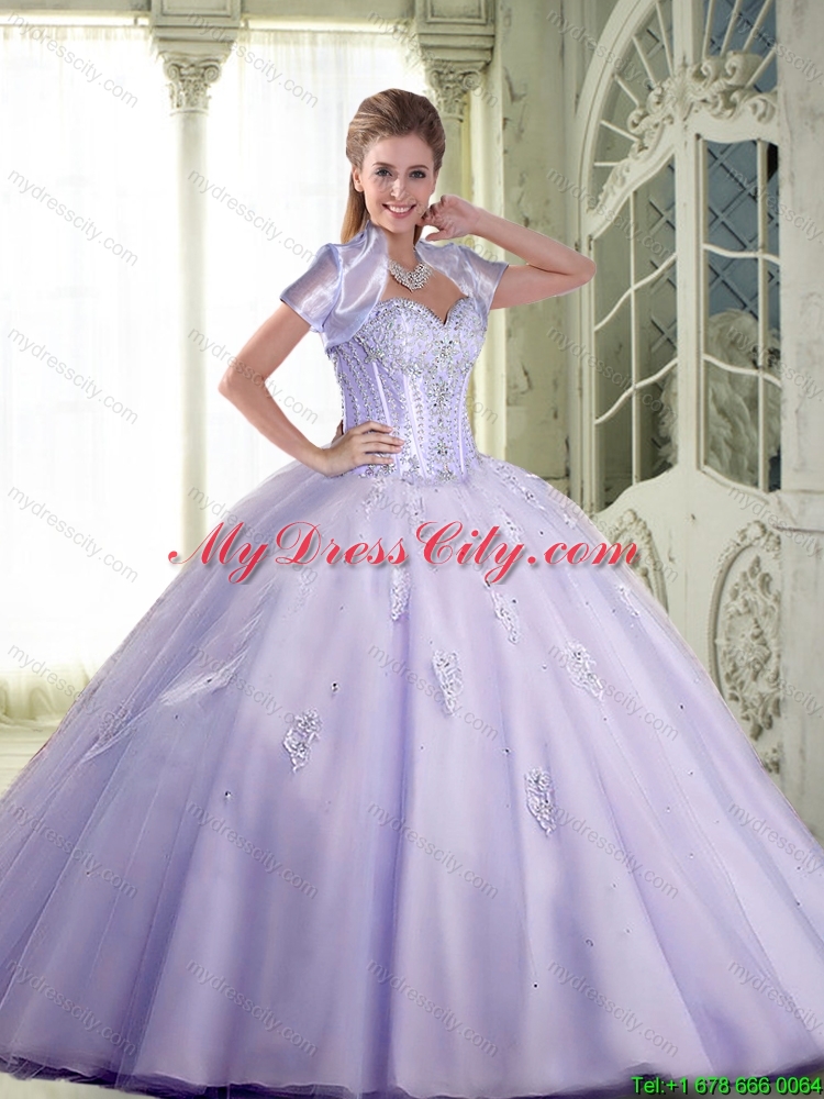 Luxurious Beaded Sweetheart Quinceanera Dresses in Lavender for 2015