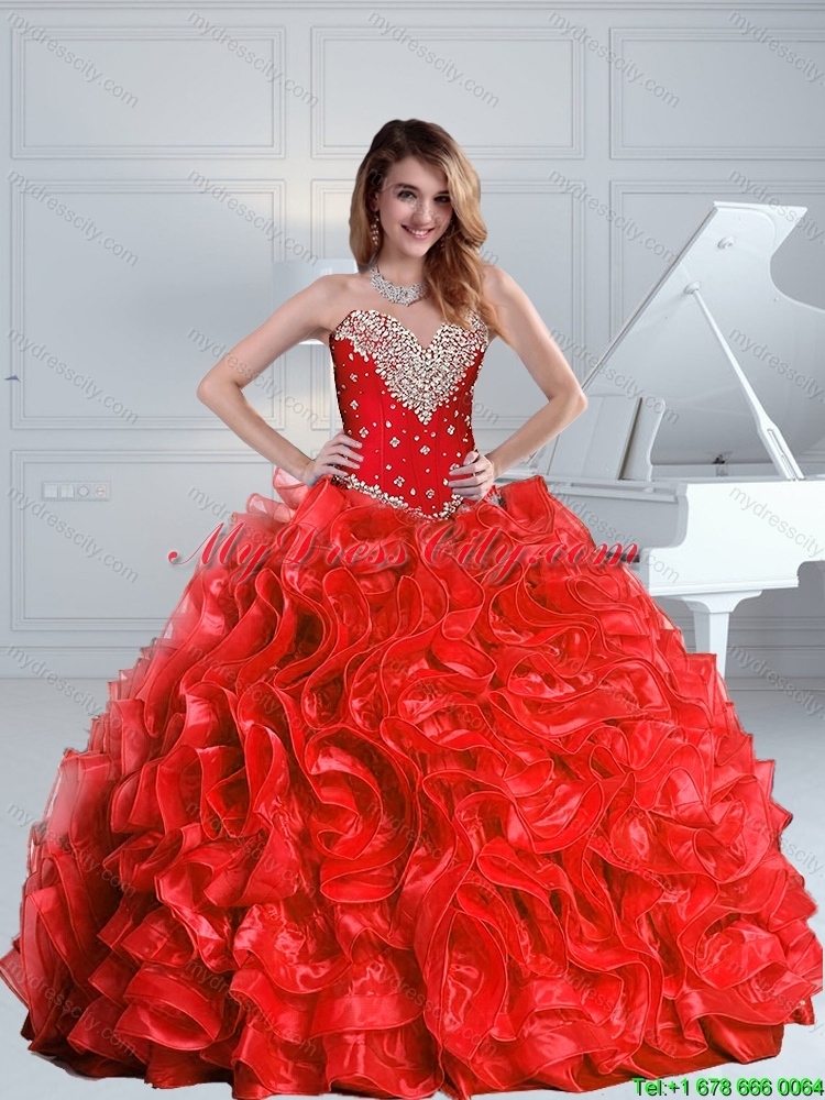 Pretty Sweetheart Red Detachable Quinceanera Dresses with Beading and Ruffles