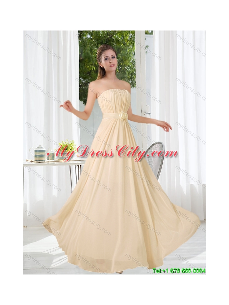 Pretty 2015 Summer Empire Strapless Ruching and Belt Dama Dresses with Floor Length