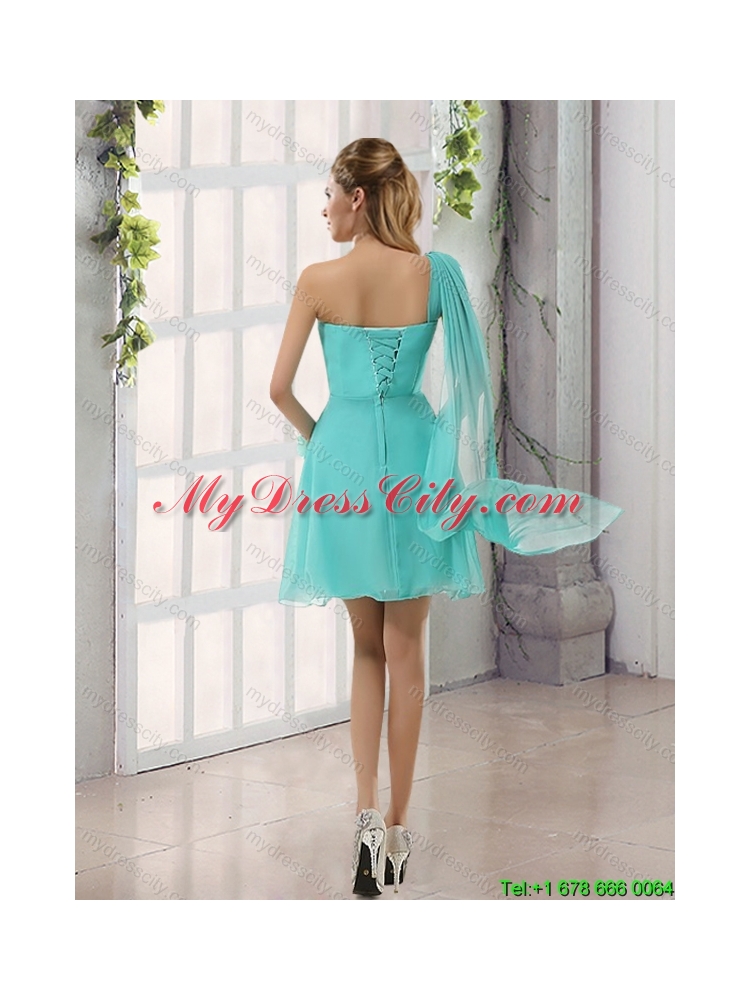 One Shoulder A Line Beading and Ruching Elegant Dama Dress with Lace Up